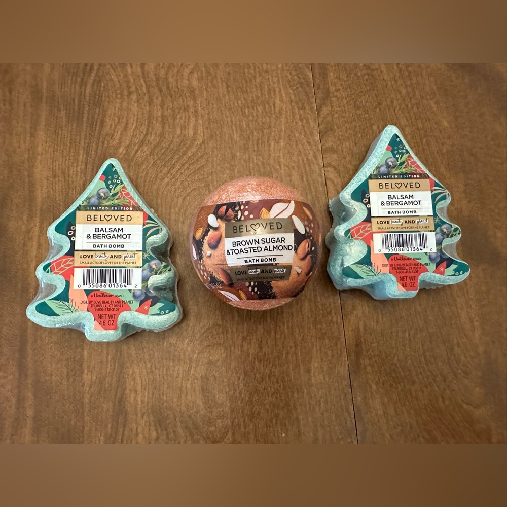 3x Beloved Bath Bomb 2 Balsam Bergamot 4.6oz & 1 Brown Sugar Toasted Almond 5oz